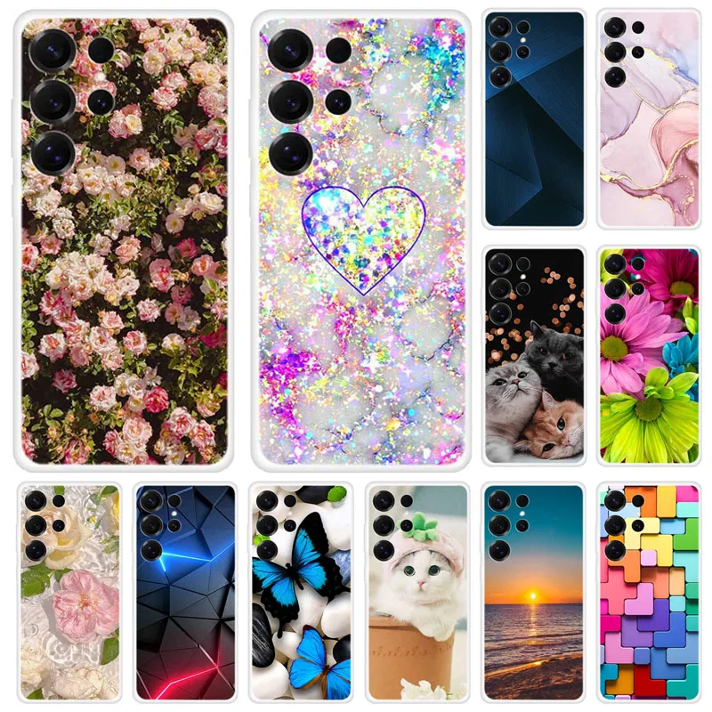 For Samsung Galaxy S26 Ultra Clear Funda Soft TPU Silicone Phone Case S 26 Ultra Cover Transparent Bumper Fashion Flower Lovely