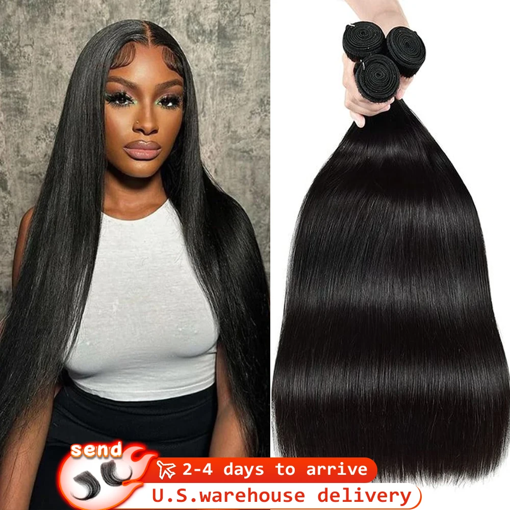 

30 32 40 Inch Straight Human Hair Bundles Virgin Hair Bundles 100% Human Hair Extensions Brazilian Remy Natural Black Raw Hair
