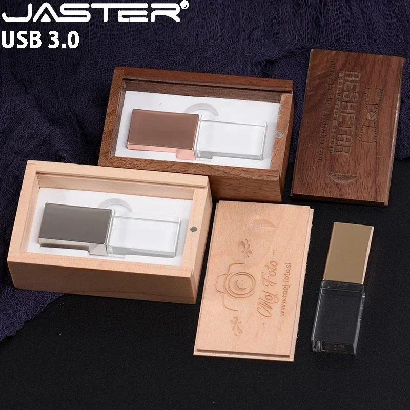 Creative Photography Wedding Gift USB 3.0 flash drive 128GB Wooden box Pen drive 64GB Crystal Memory Stick 32GB Gold Custom Logo