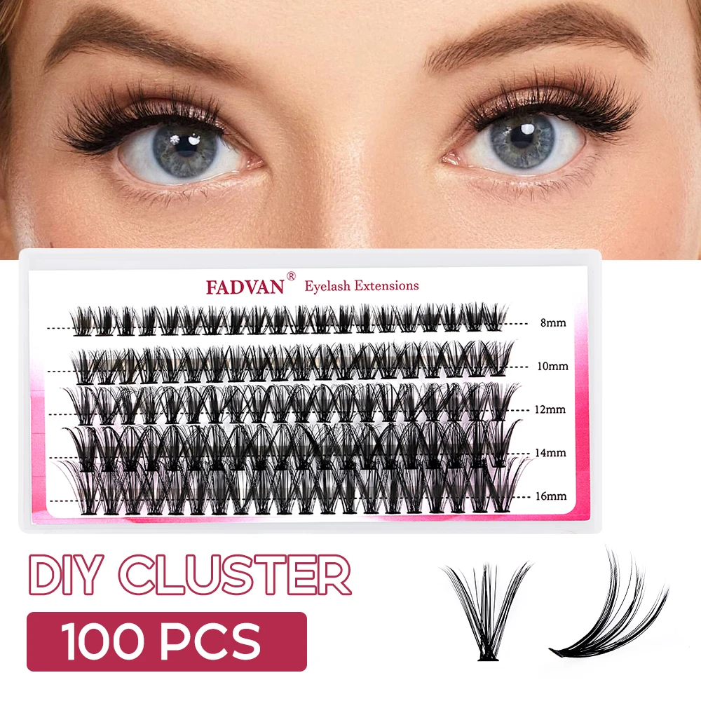 FADVAN 100 PCS DIY Cluster Lashes 10D / 20D / 30D / 40 D Eyelash Extensions True Mink Eyelashes DIY Individual Lash Natural