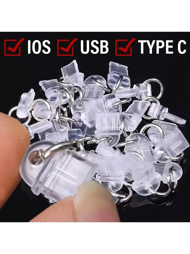 Staubschutz für IOS/Typ-C/Micro-USB-Ladeanschluss, Transparenter Schutzstopfen für iPhone, iPad, Samsung