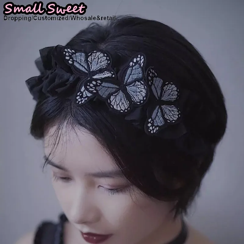 

Butterfly Subculture Harajuku Gothic Lolita Y2K girl dark Floral Lace Ruffled hair band Headband Hair Hoop Punk Hair accessories