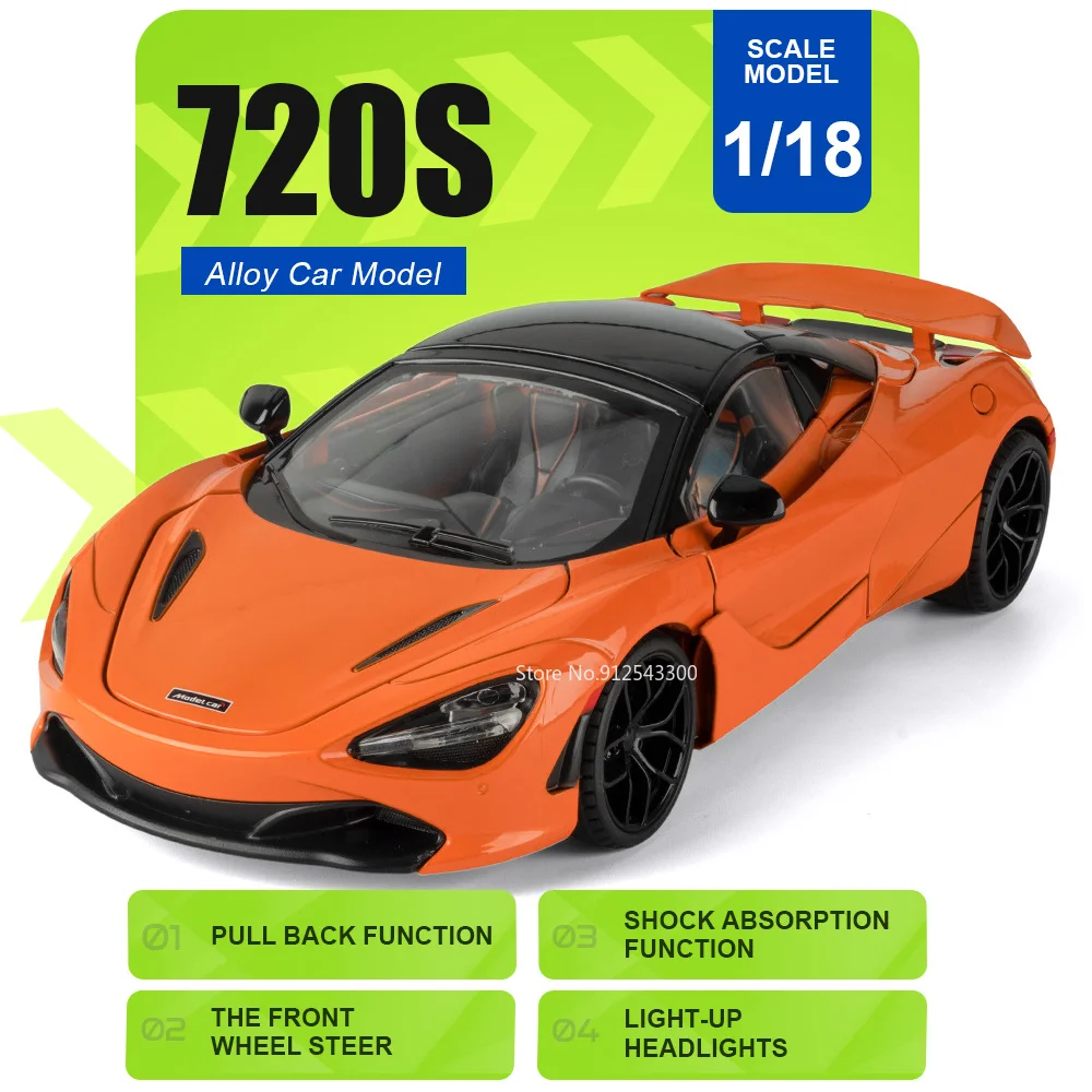 1:18 Maßstab 720S Chrion Automodell Spielzeug mit Öffnenden Türen, Sound und Licht, Stoßdämpfung, Lenkbarem Vorderrad, Supercar Heimdekoration