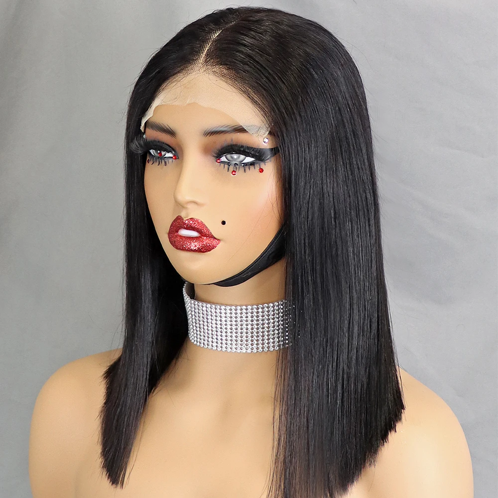 350% 5x5 HD Lace Glueless Wig 10-14 inch Blunt Cut Bone Double Drawn 12A Hair Straight Bob Human Hair Wig Closure Frontal Wigs