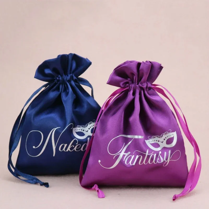 

Satin Cosmetic Bags Packing Jewelry Hair Makeup Party Gift Packages Drawstring Pouch Shoe Eyemask Storage Sachet Print Logo 50p