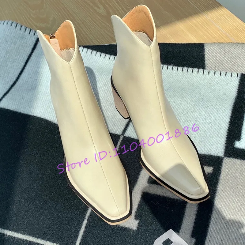 

Square Toe Women Ankle Boots Fashion Thick Heel Back Zipper Chelsea Boots Autumn Winter Leather Party Office Female Booties
