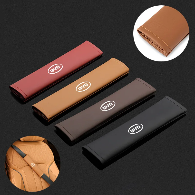 Car PU Leather Seat Belt Shoulder Protection Set Interior Accessories For BYD Tang F3 E6 Atto3 Yuan Plus Song Max F0 G3 I3 Ea1