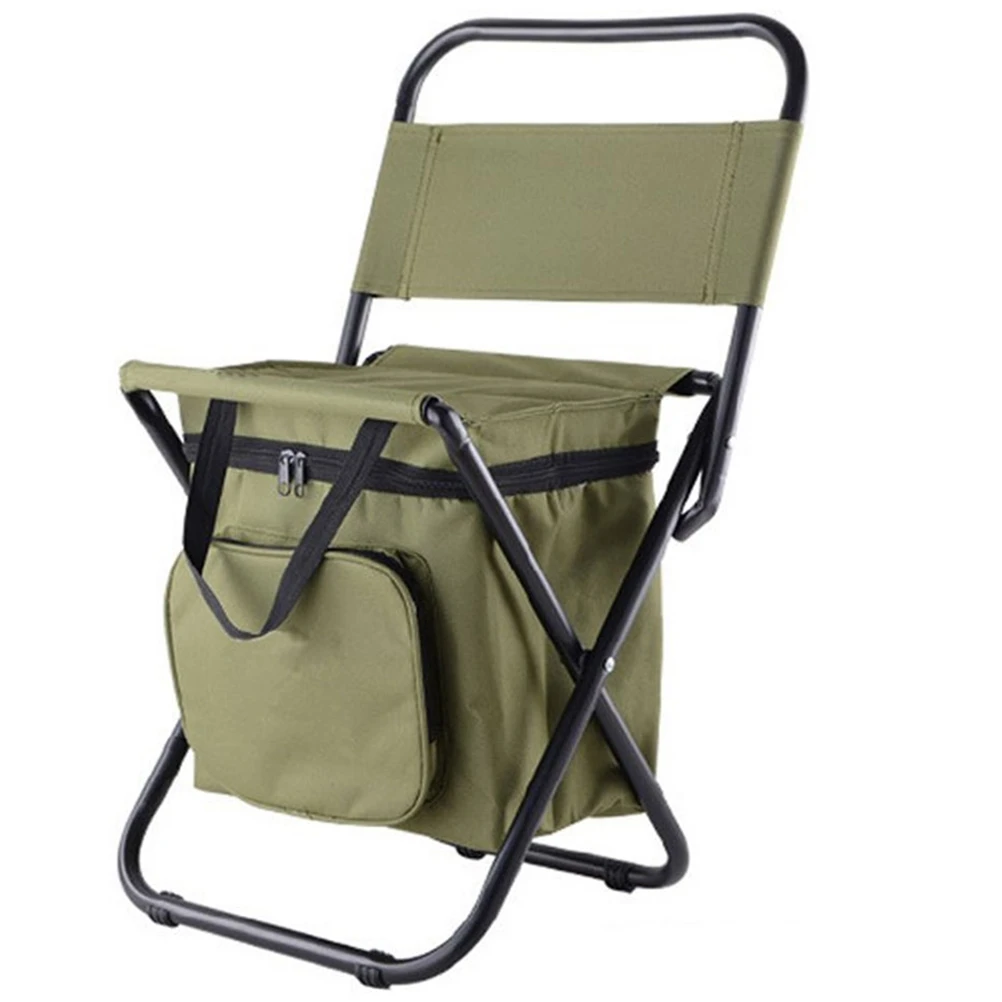 

Outdoor Folding Chairs Portable Camping Stool Backpack Seat with Double Layer Cooler Bag for Hiking Picnics and Fishing