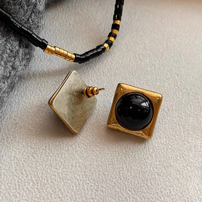 Gold Square Stud Earrings for Women - Vintage Chic Party Jewelry