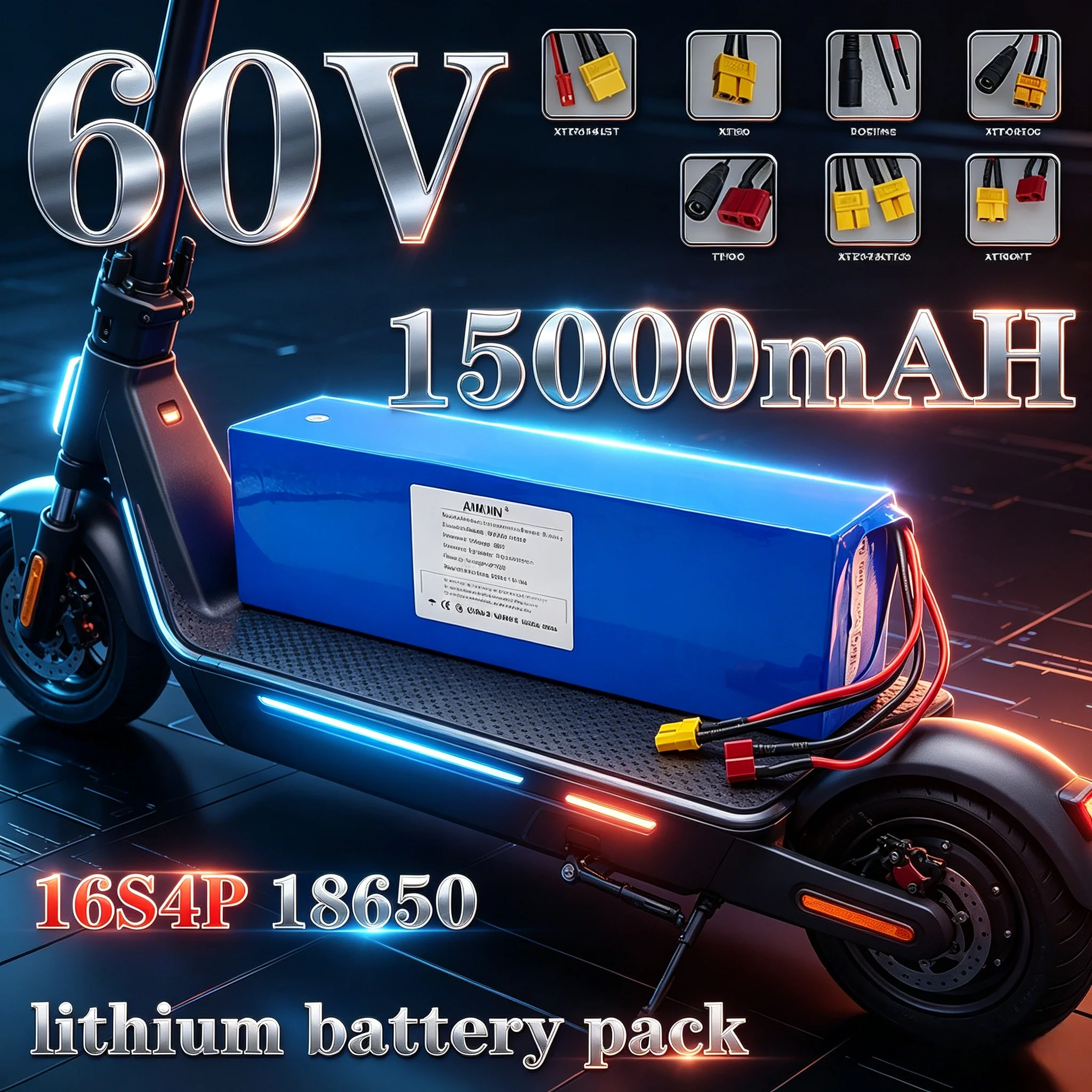 

60V battery 16s4p Battery Pack 15000mAH 18650 Lithium with BMS for Motorcycle, Scooter, Bicycle
