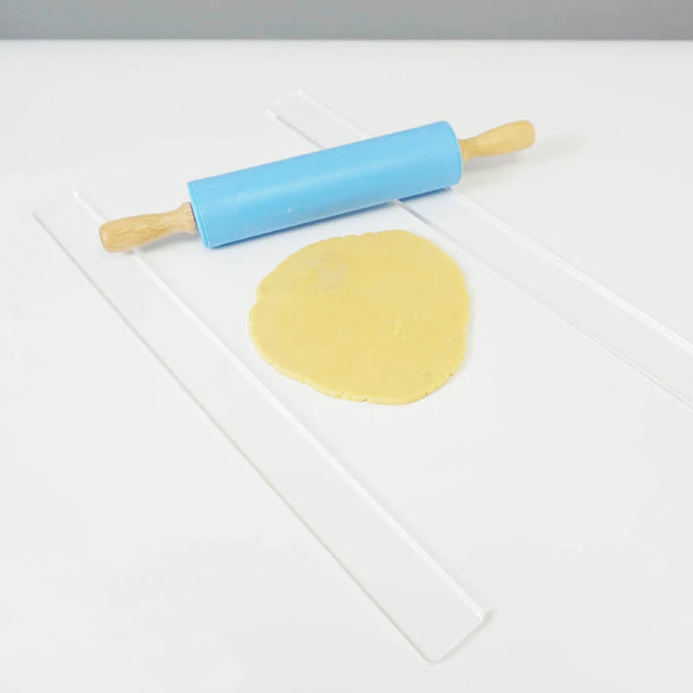 AEE4-2Pcs Acrylic Biscuit Cake Rolling Tool Balance Ruler Fondant Icing Biscuit Thickness Ruler Biscuit Smoother Baking