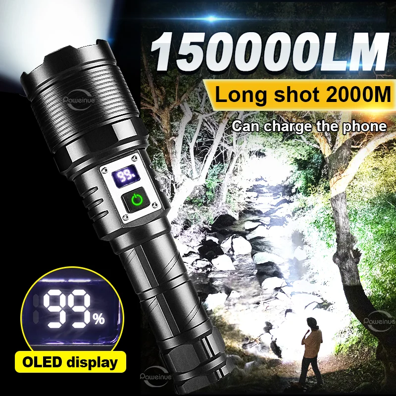 

150000lumen Powerful Led Flashlight Super High Power Torch XHP300 LED Rechargeable Zoom Hunting Lantren Waterproof Camping Light