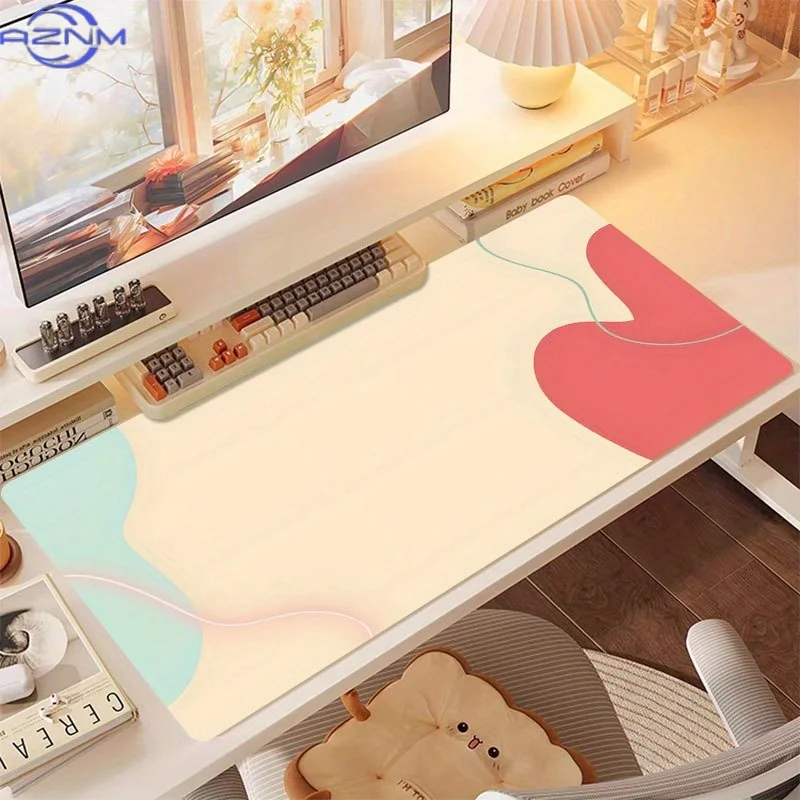 Grand tapis de bureau et tapis de souris bio rose pastel et vert menthe - Base antidérapante, surface ultra-lisse, douce/semblable à la peau de porc