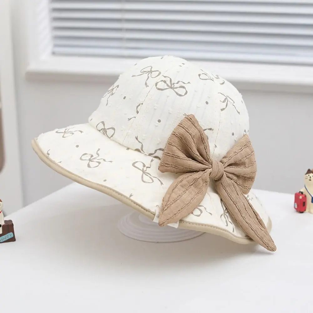 

Casual Kawaii Children Sun Hat Bowknot Wide Brim Baby Fishermen Hat Sunshade UV Protection Kids Bucket Hat Apparel Accessories