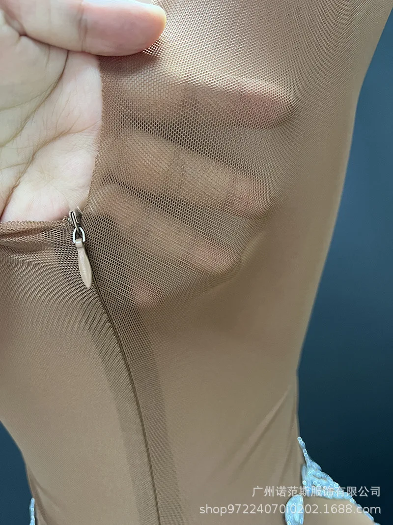 Light Brown Bright Diamond Elastic Slim Long Dress Singer Stage Singing Clothing Company Annual Meeting Evening Wear Ever Pretty