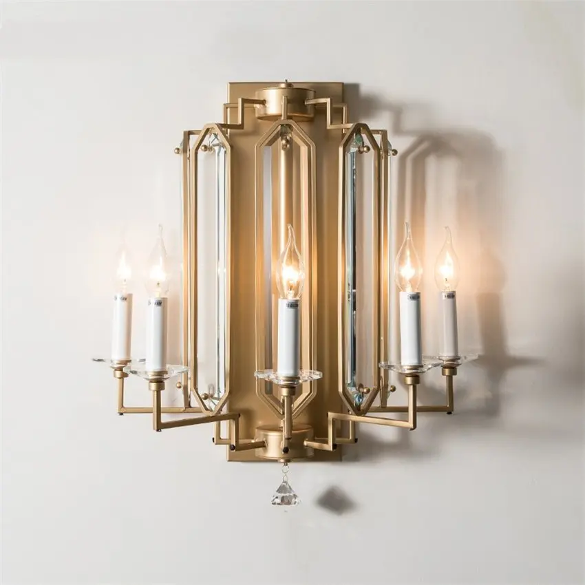 American candlestick golden glass wall lamps living room bedroom light luxury post-modern aisle
