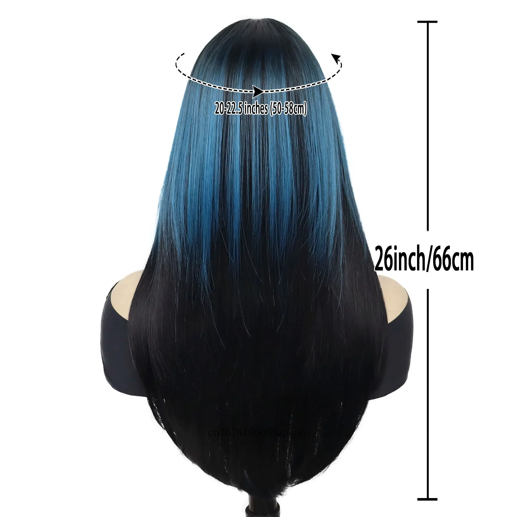 Pelucas completas sintéticas a la moda para mujeres y niñas, peluca larga recta azul y negra con parte lateral, aspecto Natural, fiesta diaria, Cosplay de Halloween