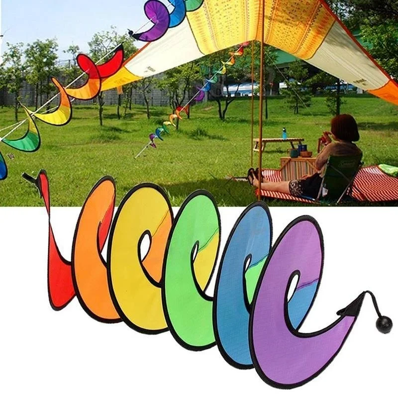 Colorful Wind Strip Color Windmill Foldable Rainbow Spiral Windmill Wind Spinner Camping Tent  Awning Garden Yard Decoration