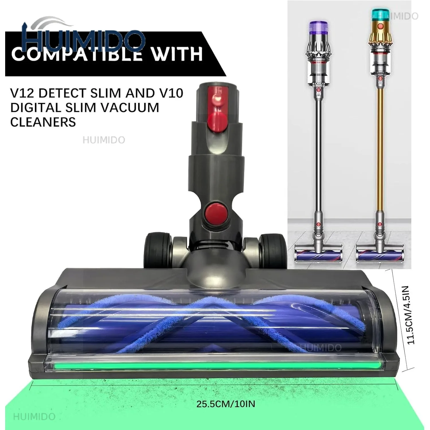 Quick Release Motorhead Cleaner Replacement Head Compatible with Dyson V12 Detect Slim V10 Digital Slim Vacuum Cleaner LED Light