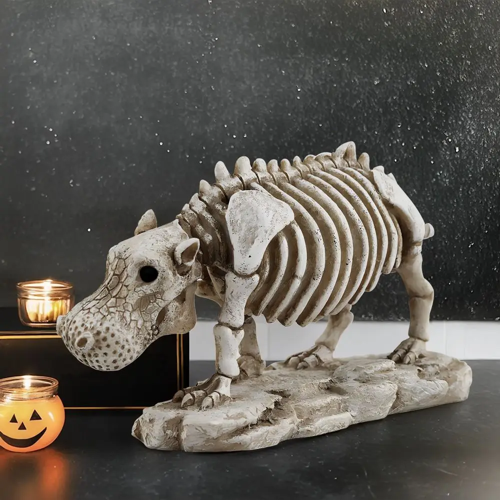 Funny Resin Hippo Shape Skeletons Figurines Small Decorative Skeleton Hippo Statue Realistic Simulation Animal Sculpture Desk
