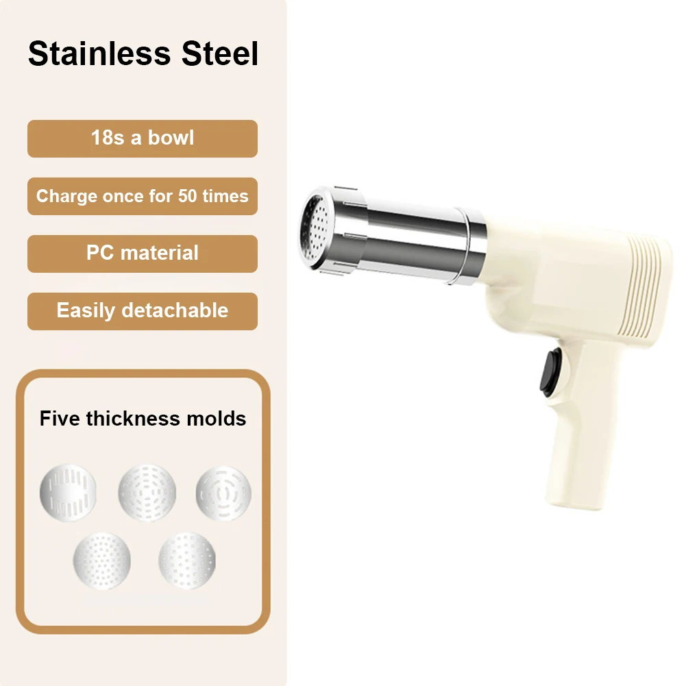 Pistola de prensa de macarrão portátil sem fio, fabricante de macarrão, 5 moldes, carregamento usb, utilitário, aparelho de cozinha