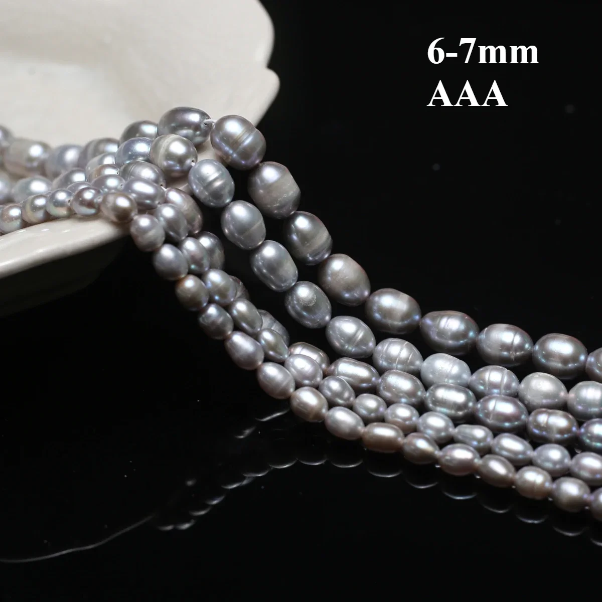 

6-7mm 3A Natural Freshwater Gray Pearl Rice Shape Bead 100% Exquisite Gift Women Jewelry Make DIY Necklace Bracelet Accessories