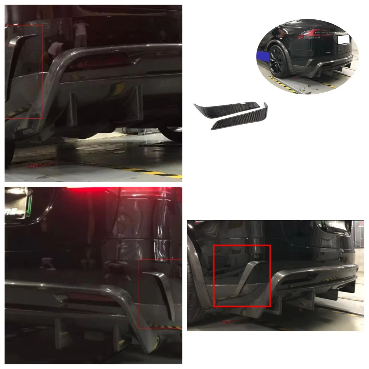 

Carbon Fiber Rear Bumper Diffuser Blade Spoiler Vents Canards Wing for Model X 2016-2018