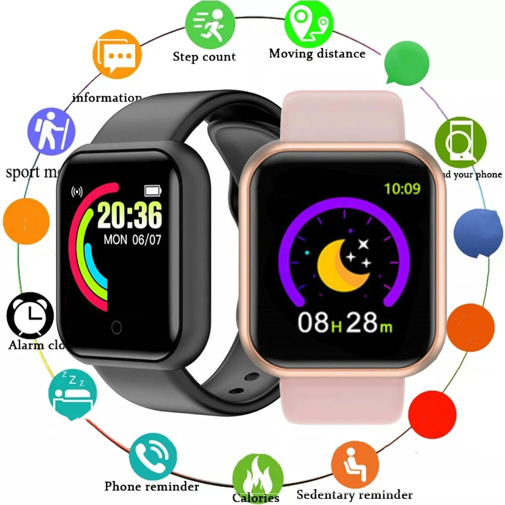 Smart Watch messaggio ricorda controllo musicale Calorie distanza Fitness Tracker uomo Smartwatch donna bambini orologi sveglia Y68 D20