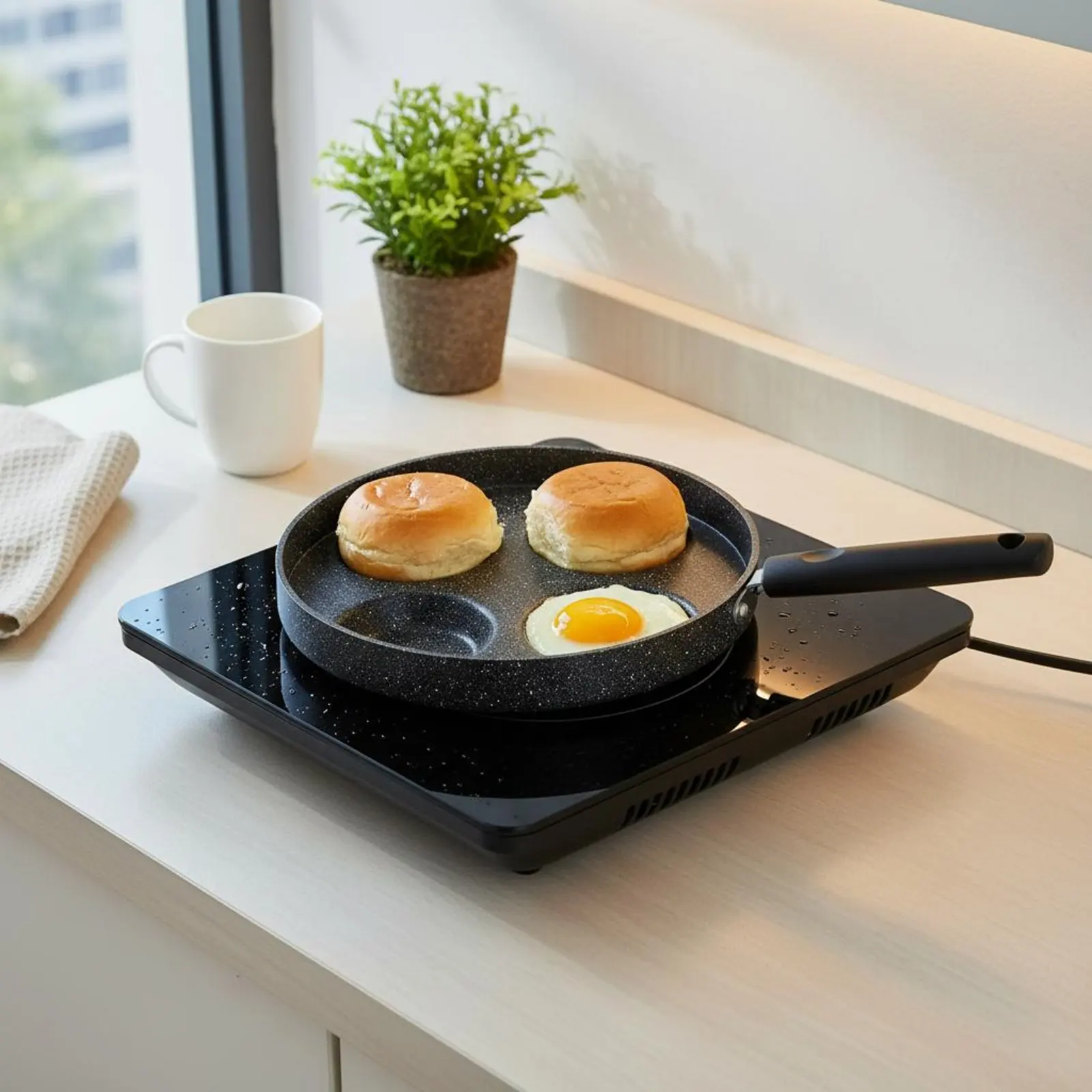 

4 Hole Frying Pan Nonstick 4 Section 4-Section Breakfast Pan Pan Cookware Quick Heat Fast Heating for Home Kitchen