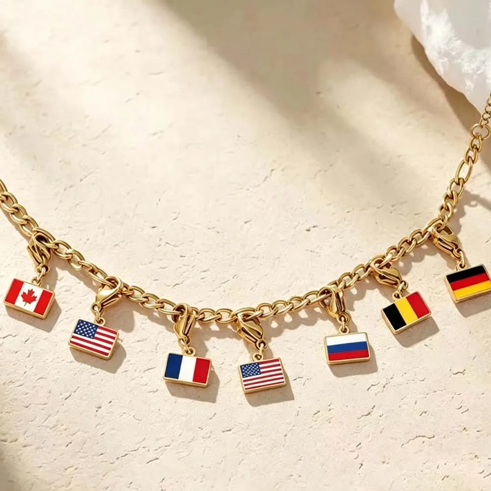 National Country Flag Custom Charm Necklace Personalized DIY Pendant Gift For Women Men Couple Chain Stainless Steel Jewelry view 4