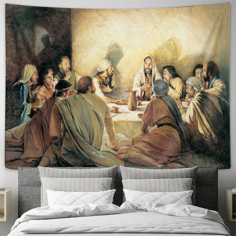 Biblical Last Supper Dinner Scene Tapestry Wall Hanging Religious Art for Living Room Decor