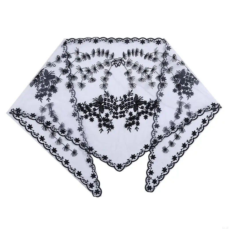 91AF Fashionable Scarf With Detailed Lace Design Multipurpose Head Accessory Quick Dry Polyester Fabric