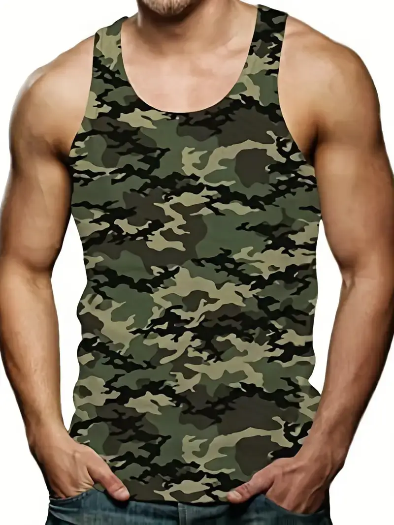 Summer New Camouflage Print 3D Tank Tops For Men Casual Hip Hop Streetwear Gym Fitness Vest Summer Outdoor Sport Sleeveless Top