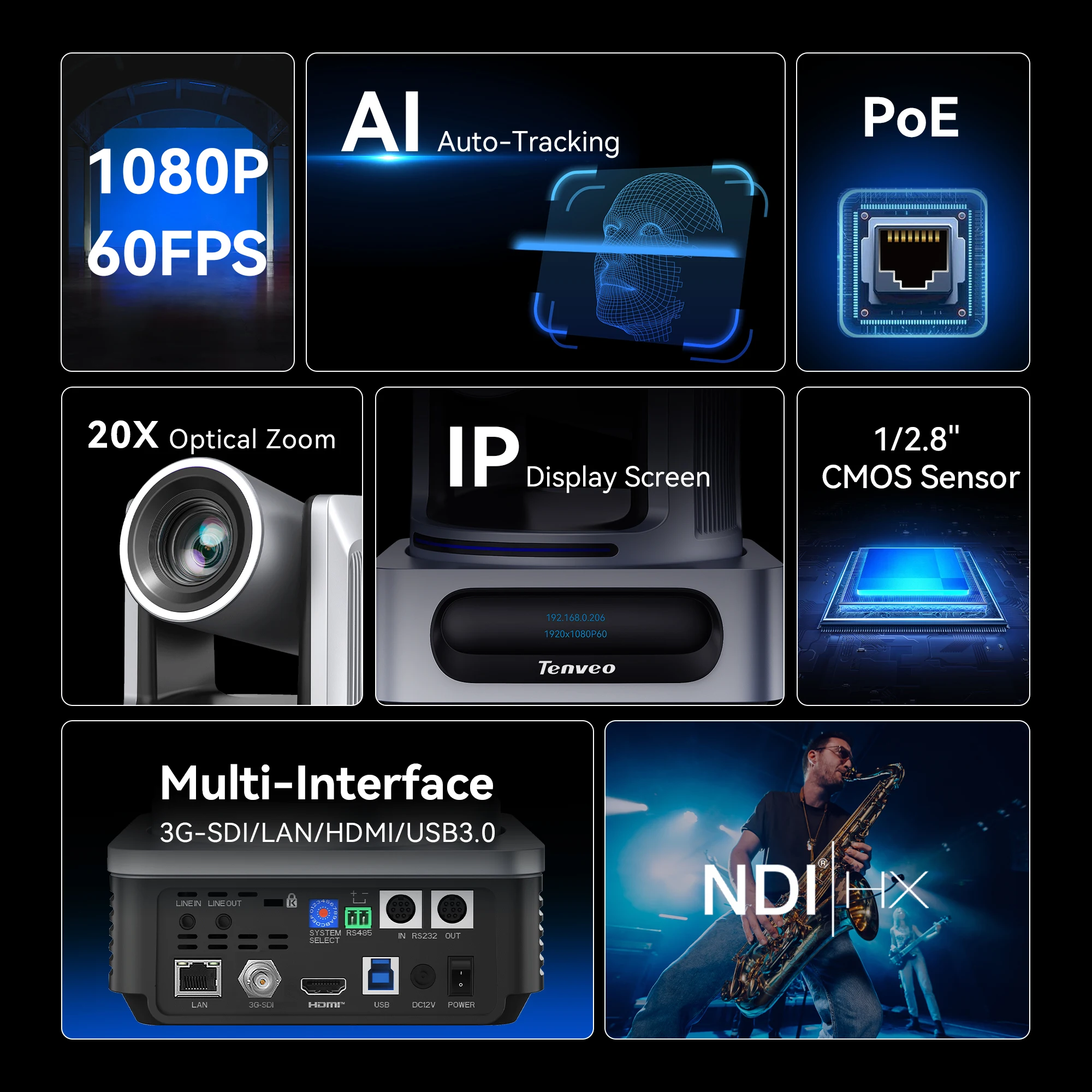 NDI VX30M 30x 1080P PTZ Conference Camera for Live Streaming Conference Room Church School Events Studio Use Premium PTZ Camera