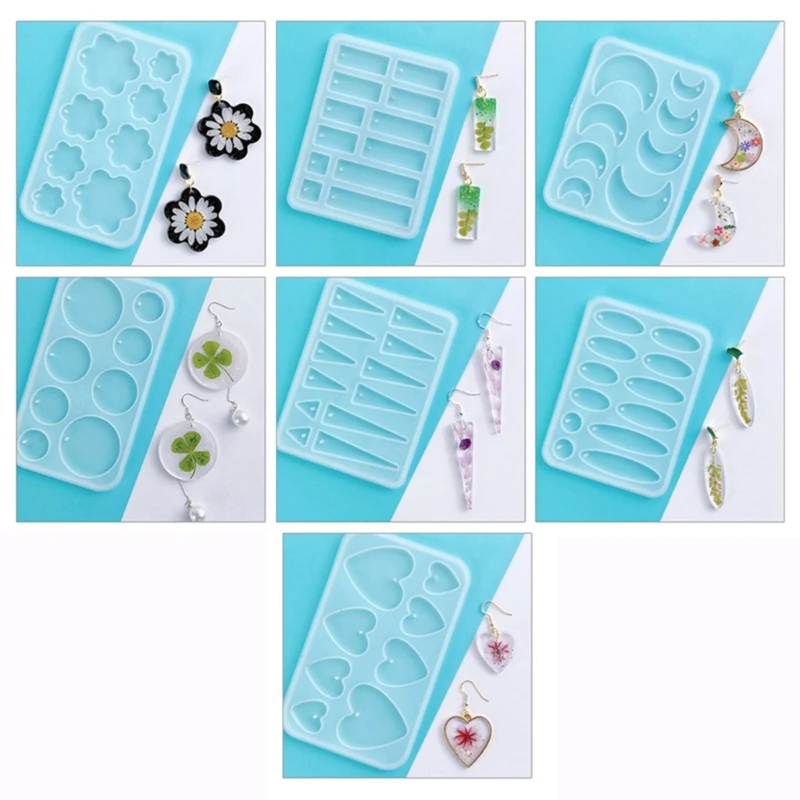 Pendant Mold Clay Molds Multi-Shapes Keychain Mould with Holes Silicone Material