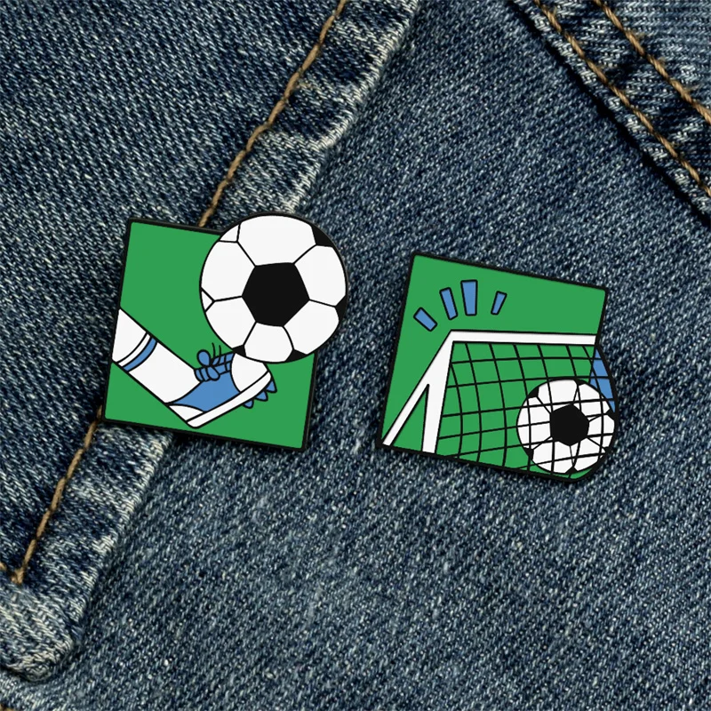 Healthy Lifestyle Brooches Fashion Love Sports Super Goal Play Football Enamel Pins Fan Athlete Badge Shirt Hat Bag Jewelry Gift