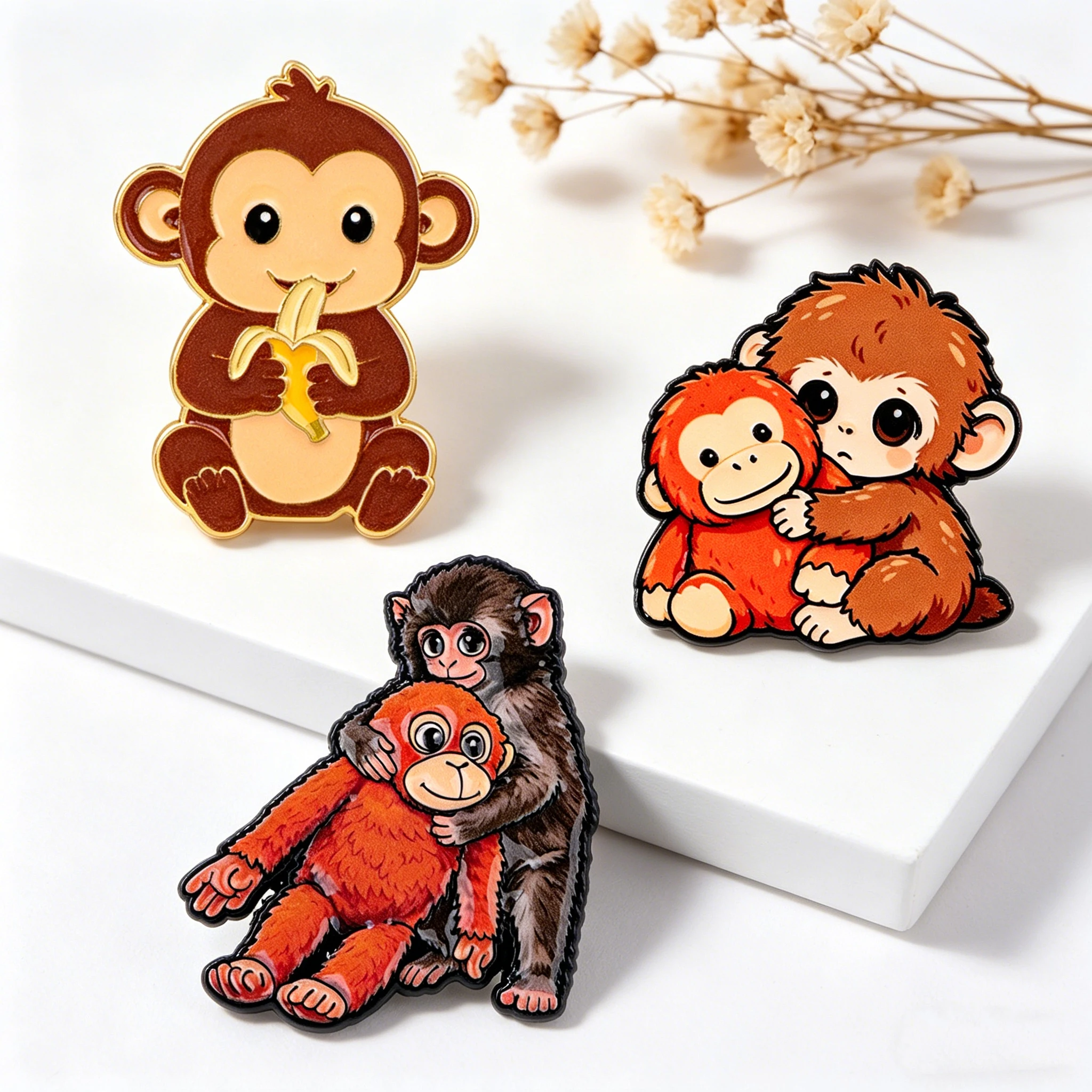 3-teiliges Set Kawaii Affen-Emaille-Pins, Bananen-Tierbrosche, Anstecknadel für Rucksack, Kleidung, Accessoires, Schmuck, Geschenke für Freunde