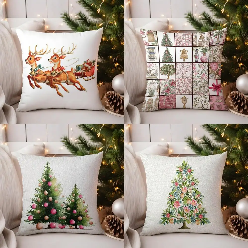 

Home Decor Deer Pulling Sleigh with Gifts Pillow Cover Pattern Cushion Cover Suitable for Sofa Bedroom Car Pillow Cover