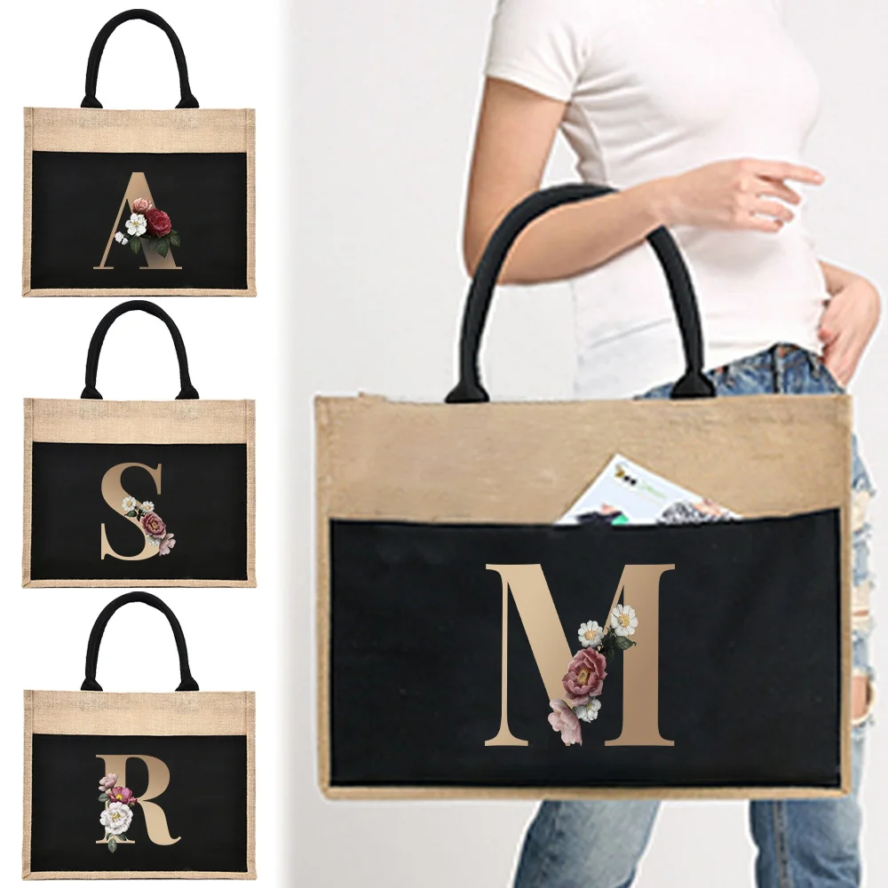 

Shopping Bag Cotton and Linen for Holiday Summer Travel Beach Shoulder Bags New Handheld Portable Organizer Pouch Gold Series