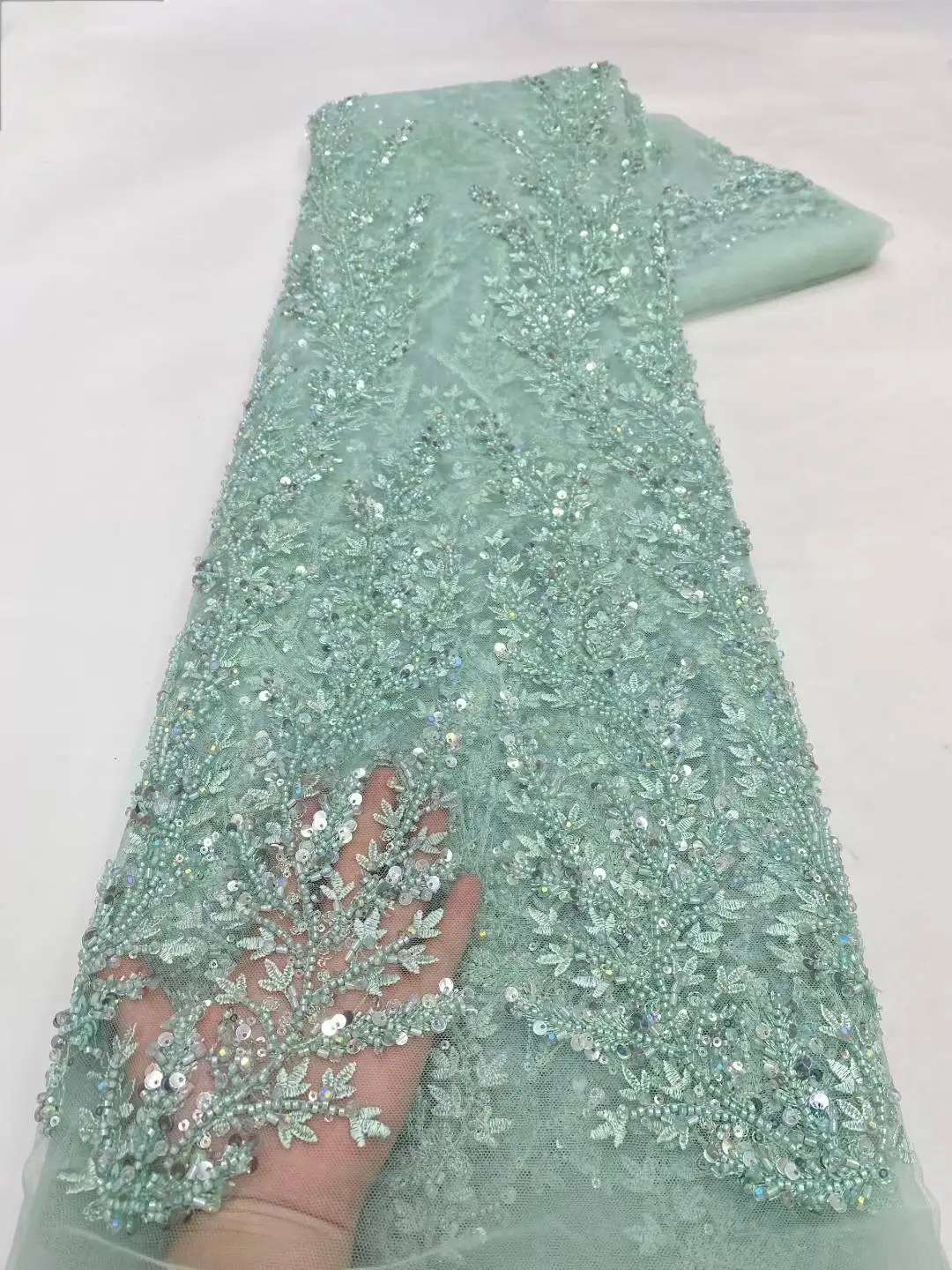 

Luxury African Sequins Beaded Lace Fabric 2025 High Quality Lace 5 Yards French Lace Fabric Nigerian Lace Fabrics Party