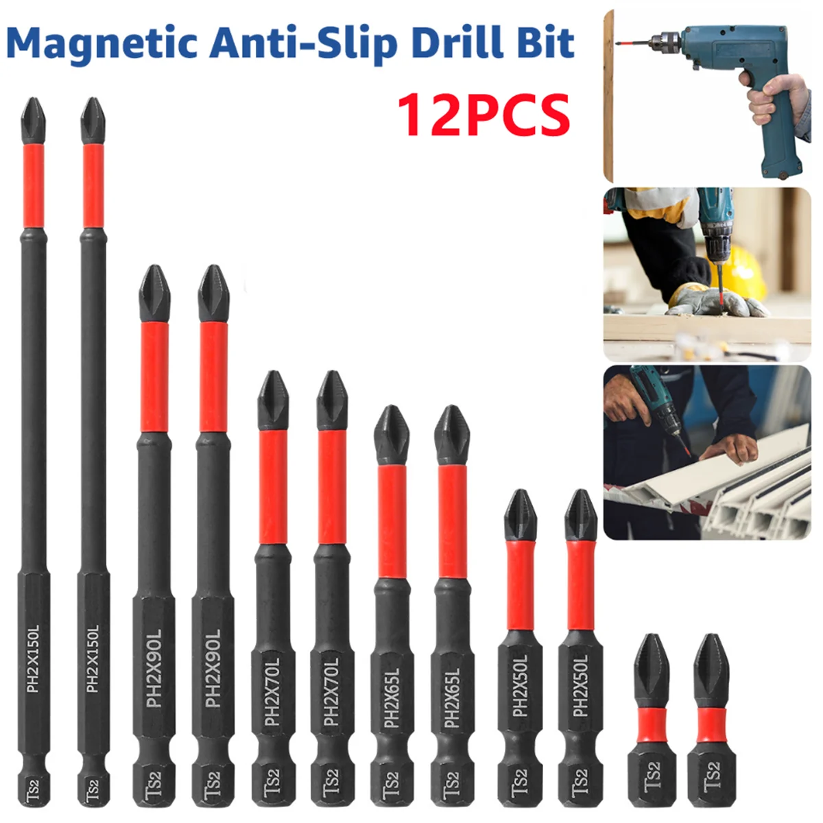 12 Pcs Magnetic Screwdriver Bits Non-slip Shockproof Phillips Impact Bits Hex Shank Alloy Steel Bits Suitable for Power Tools