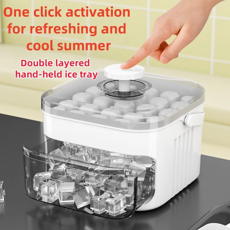 50 Grid Handheld Press Type Ice Cube Mold (No Power Required) Double-layer Design, Essential Kitchen Tool for Refrigerators