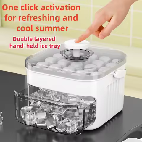 50 Grid Handheld Press Type Ice Cube Mold (no Power Required) Double-layer Design, Essential Kitchen Tool for Refrigerators