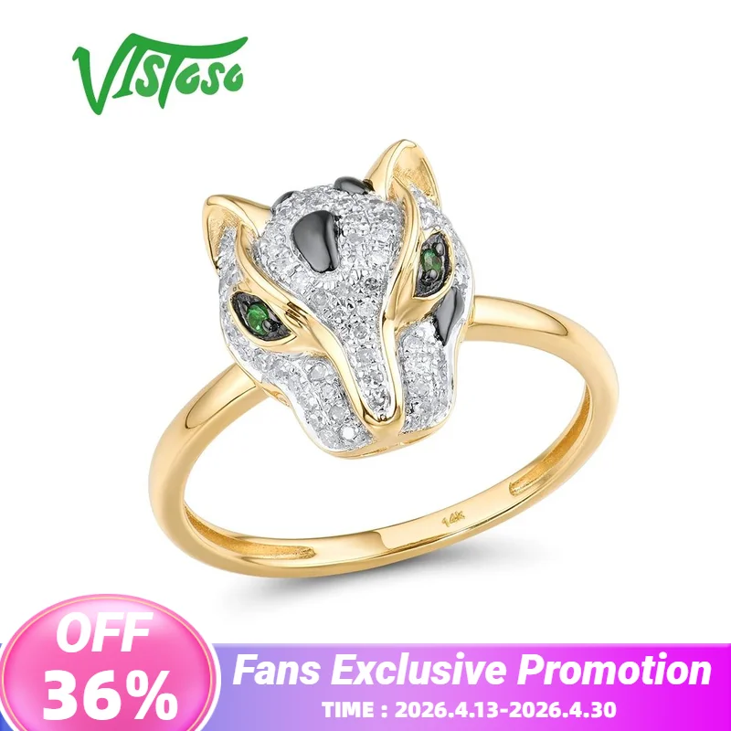 

Золотое кольцо VISTOSO для женщин, натуральное кольцо из желтого золота 14 карат 585, леопардовое кольцо, зеленый гранат, сверкающий бриллиант, обручальные ювелирные изделия