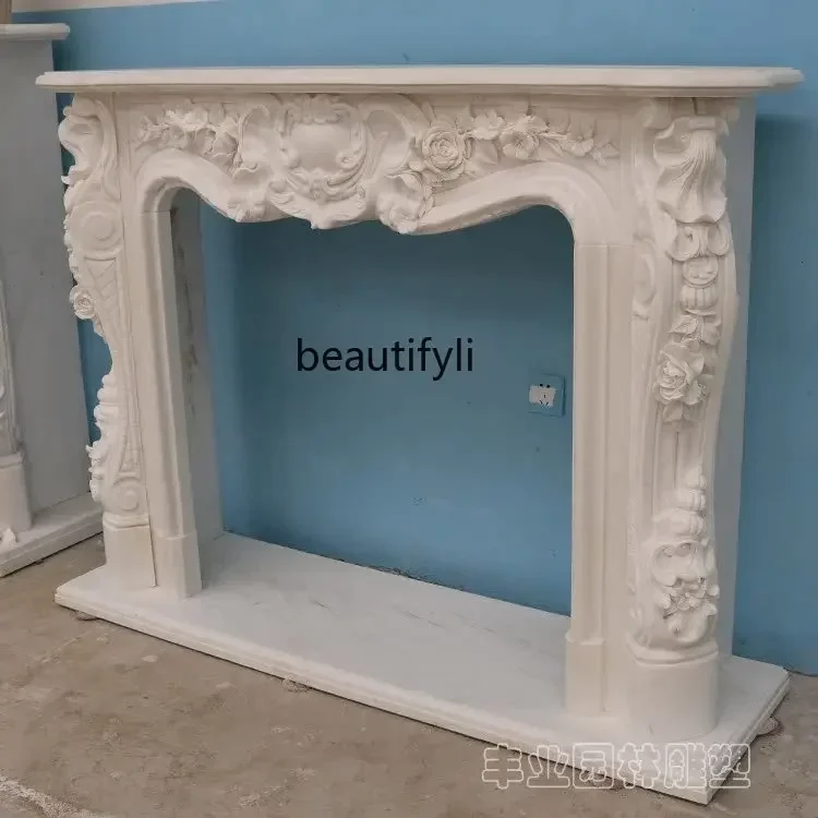 

P Marble fireplace engraved American decorative cabinet fireplace rack Magnolia fireplace can be customized