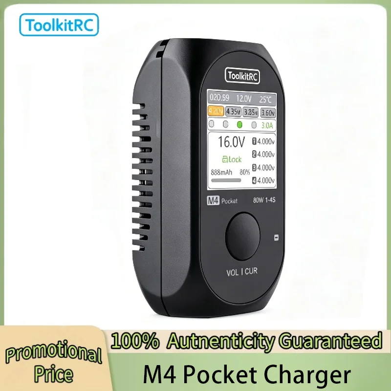 ToolkitRC M4Pocket 80W M4P 5A MINI Smart Compact Charger Built-in USB-C XT30 XT60 Output for 1-4S Lipo LiHv LiFe Battery