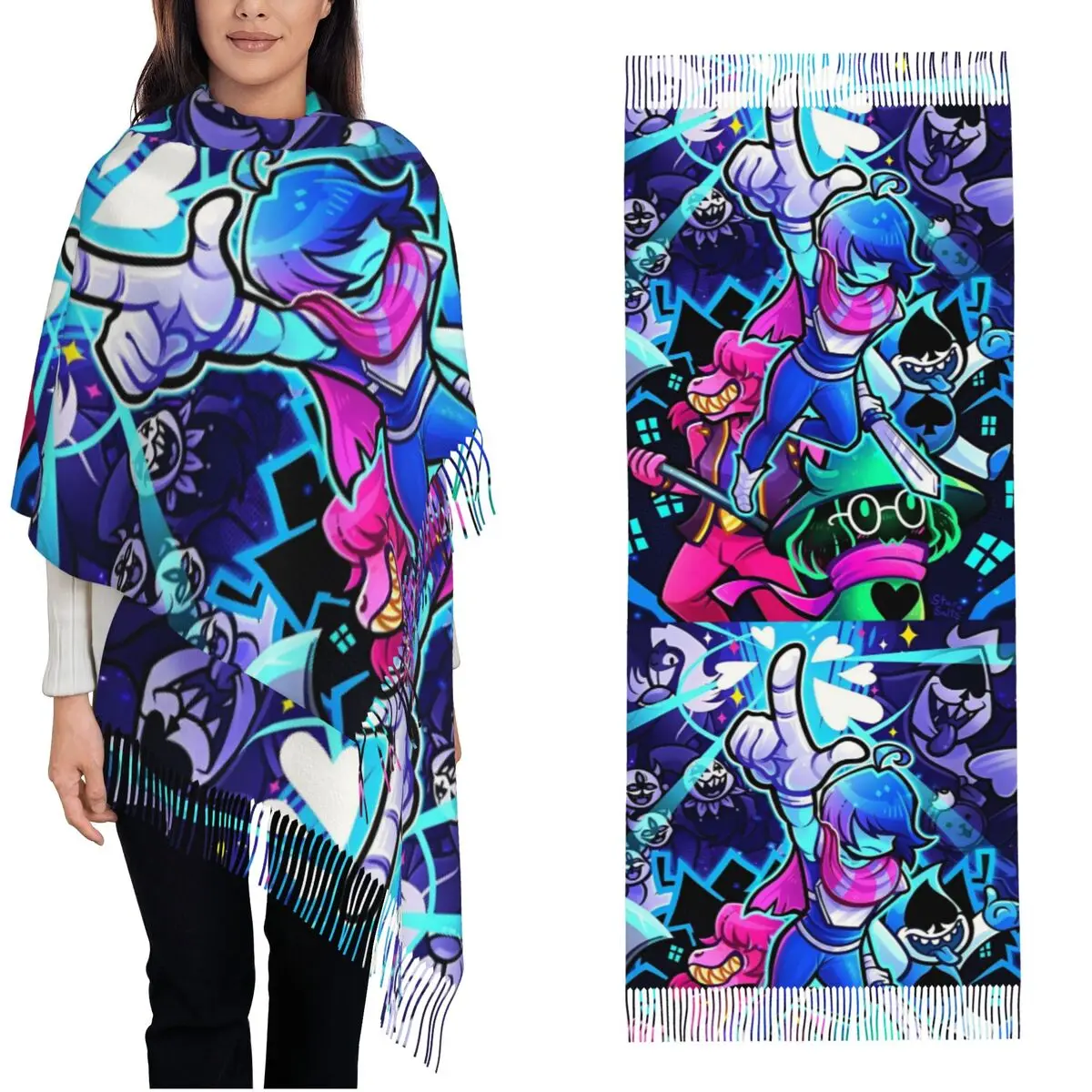 

Шаль Deltarunes, женский зимний большой длинный шарф, шаль из пашмины для приключений, видеоигры, шарфы