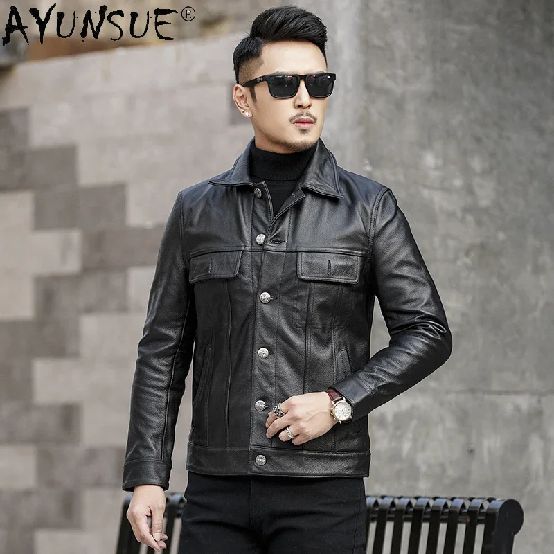 

AYUNSUE Men Jacket Genuine Leather Men's Clothing Real Cow Coat Male Autumn Korean Clothes Motorcycle Jackets Jaqueta LXR479