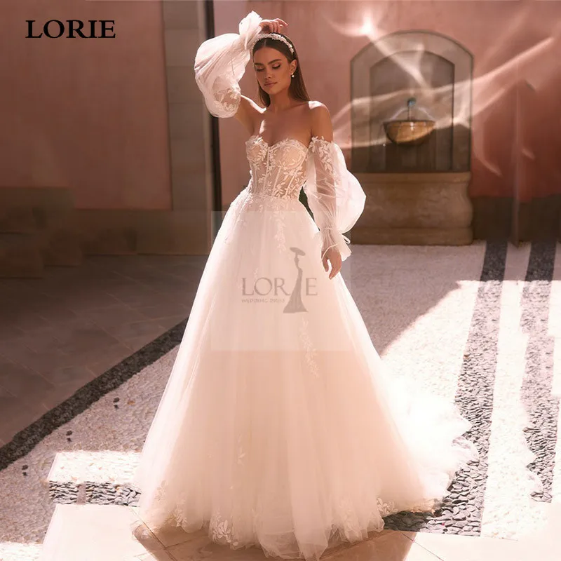 

LORIE Fairy Lace Wedding Dress vestidos de novia Detached Puff Sleeve Sweetheart Neck Bride Dresses Soft Tulle Wedding Gowns