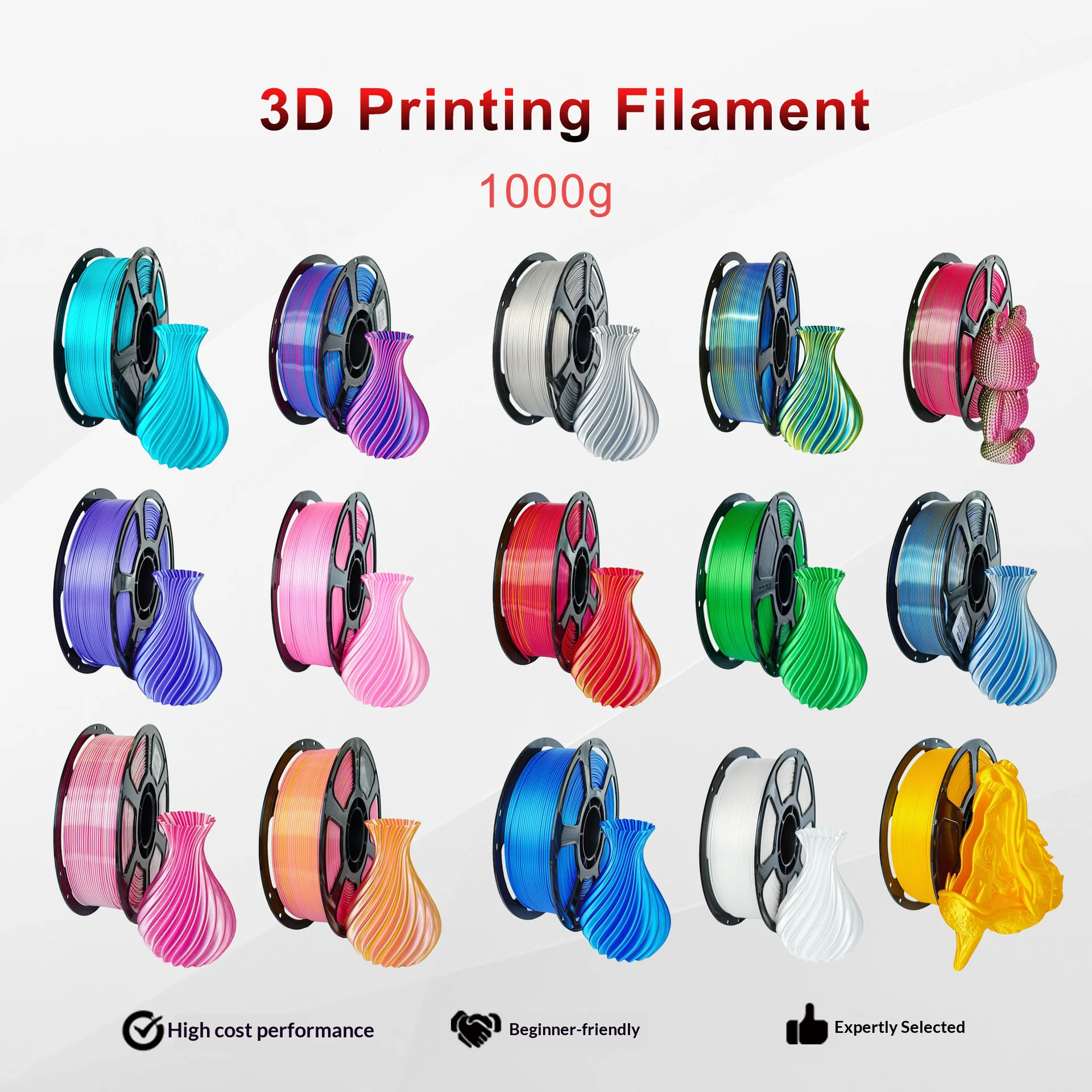 

Шелковый двухцветный PLA-филамент для 3D-принтеров, 1.75±0.02 мм, скорость печати 300-600 мм/с, высокая адгезия, без спутывания, для 3D-печати
